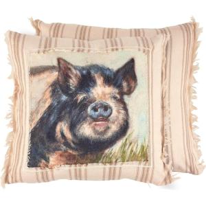 image:imagePrimitives by Kathy Decorative Pillow  Highland CowZipper CoverFarmhouse CollectionFeaturing a Stitched Art PanelFrayed BorderRusticHomesteadThrow PillowCouchOffice DecorfarmlifeKune Kune Pig