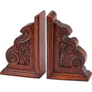 image:imagePrimitives by Kathy Wooden Classic Bookend Set Dark Academia Home Dcor Gifts for Book Readers Non Slip Rubber Feet on Bottom Bookish Accessories 7 by 9 by 2 Inches Natural Wood