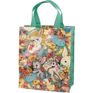 image:imagePrimitives by Kathy Daily Tote  displaying a collage of vintage Easterthemed designs including bunnies chicks and lambs