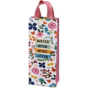 image:imagePrimitives by Kathy Wine Tote  features vibrant floral designs with Water Now Wine Later sentiment