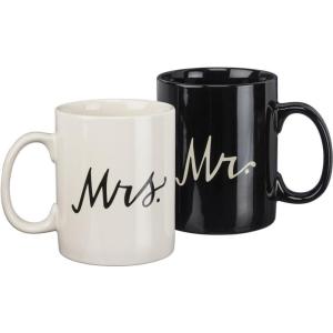 image:imagePrimitives by Kathy Black and White Stoneware Coffee Mug 2Piece Set Mr And Mrs