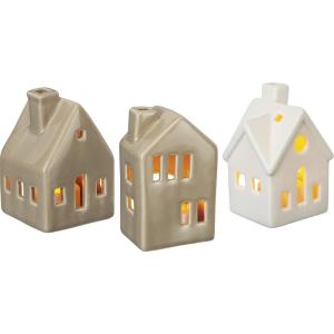image:imagePrimitives by Kathy Set of 3 Small House Shaped Stoneware Candle Holders