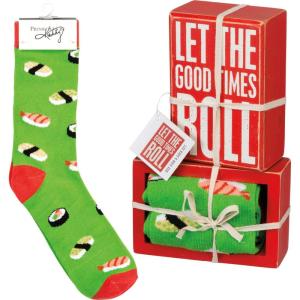 image:imagePrimitives by Kathy 105531 Decorative Box Sign amp Pair of Socks Gift SetLet The Good Times Roll One Size Green Red