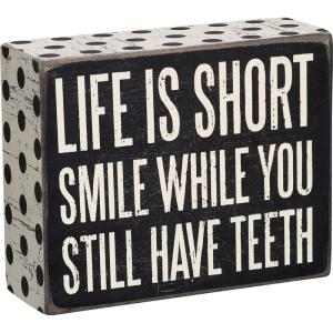 image:imagePrimitives by Kathy 21238 Polka Dot Trimmed Box Sign 4 x 5 Life is Short