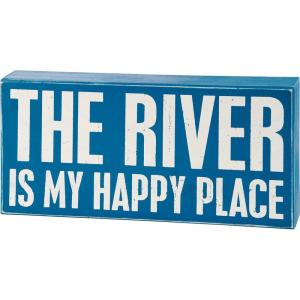 image:imagePrimitives by Kathy 27381 Rustic Blue Box Sign 12 x 6 The River Is My Happy Place