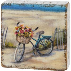 image:imagePrimitives by Kathy Bicycle On The Beach Wood Block Home Dcor Sign Multicolor