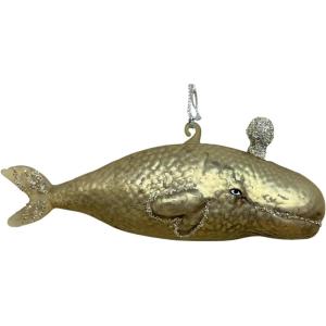 image:imagePrimitives by Kathy Glass Great Whale Ornament 675inch length handpainted with glitter accents amp tinsel water spout  Vintage Old World Style for Christmas amp Coastal Holiday Tree or Window Display
