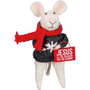 image:imagePrimitives by Kathy Jesus is The Reason for The Season Mouse Critter Great for Housewarming Gift or Any Kitchen or Living Room Red White Charcoal
