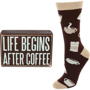 image:imagePrimitives by Kathy Life Begins After Coffee Box Sign and Sock Set