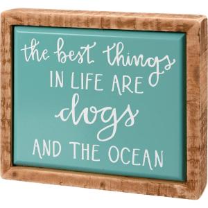 image:imageMini Beach Box Sign from Primitives by Kathy Best Things in Life are Dogs amp the Ocean Hand Lettered Ocean Blue Enamel Finish with Wood Frame 425 by 35 Designed for Wall or Tabletop Display