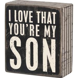 image:imagePrimitives by Kathy 21314 Pinstriped Trim Box Sign 35 x 4 Love That Youre My Son