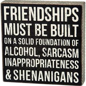 image:imagePrimitives by Kathy 27245 Chevron Trimmed Box Sign 8 x 8 Friendships Must Be Built