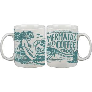 image:imagePrimitives by Kathy 35657 White Stoneware Coffee Mug 20Ounce Mermaids Need Coffee