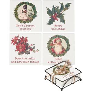 image:imagePrimitives by Kathy Christmas Puns Coaster Set