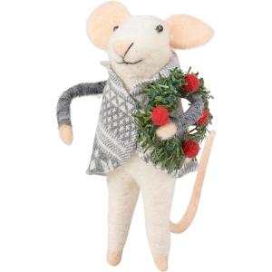 image:imagePrimitives by Kathy Collectible Critter  Holiday Mouse with Christmas Wreath
