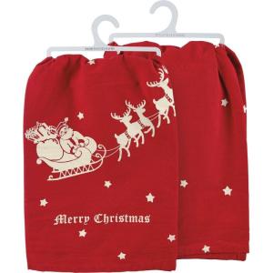 image:imagePrimitives by Kathy Decorative Kitchen Towel  Merry Christmas Nostalgic Rustic Santa Sleigh in Starry Sky