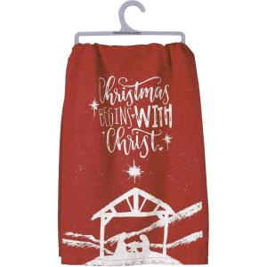 image:imagePrimitives by Kathy Decorative Kitchen Towel  Nativity Scene Christmas Begins with Christ