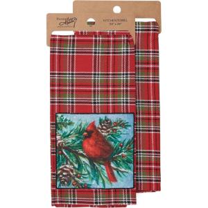 image:imagePrimitives by Kathy Decorative Kitchen Towel Christmas Tartan Plaid PatternWinter Cardinal Art PanelSeasonal Rustic Winter Theme SoftLarge 20x28