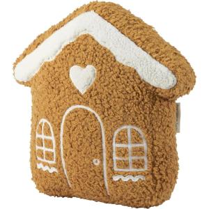 image:imagePrimitives by Kathy Gingerbread House Shaped Pillow Delightful Fun Soft Pillow Featuring BrownWhite SherpaWhite RicracLooks Like a Cookie with Icing Seasonal Home Decor Accent