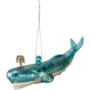 image:imagePrimitives by Kathy Glass Blue Whale Ornament 575inch Length Handpainted with Glitter Accents amp Tinsel Water spout  Vintage Old World Style for Christmas amp Coastal Holiday Tree or Window Display