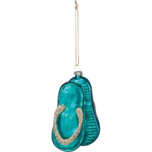 image:imagePrimitives by Kathy Glass Flip Flops Ornament 350inch Length Blue Coated Paint with Tinsel Accents  Vintage Old World Style for Christmas and Coastal Beach Holiday Tree or Window Display