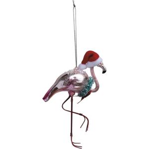 image:imagePrimitives by Kathy Glass Santa Hat Flamingo Ornament 60inch Height Metal Legs amp Glitter Accents  Vintage Old World Style for Christmas and Coastal Beach Holiday Tree or Window Display
