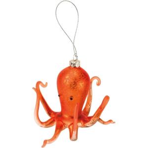 image:imagePrimitives by Kathy Orange Octopus Glass Ornament 30inch Length Painted with Fun Detailed Eyes Vintage Old World Style for Christmas and Coastal Beach Holiday Tree or Window Display
