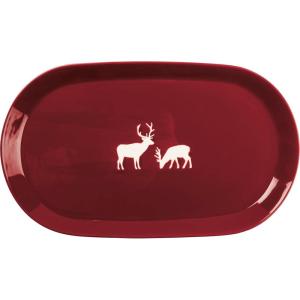 image:imagePrimitives by Kathy Oval Platter  this red stoneware platter features a winter deer design use a home dcor accent or serving tray for guests