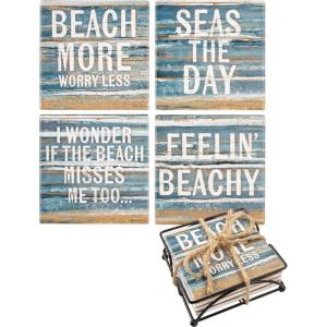 image:imagePrimitives by Kathy Set of 4 Beach Themed Drink Coasters Beach More amp Seas The Day amp Feelin Beachy