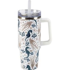 image:imagePrimitives by Kathy Travel Mug  Artistic Design Various Sea Creatures in a deep nautical color palette