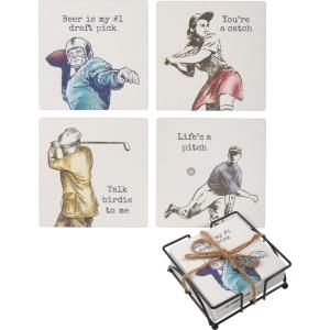 image:imagePrimitives by Kathy Beer is My 1 Draft Pick Youre A Catch Talk Birdie to Me Lifes A Pitch Decorative Coaster Set 4 x 4