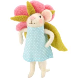 image:imagePrimitives by Kathy Blue Dress Collectible Felt Critter 575inch Handmade Spring Mouse Figurine with Polka dot Fabric Dress  Whimsical Spring amp Easter Tiered Tray Shelf or Tablescape Decor