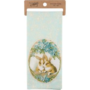 image:imagePrimitives by Kathy Bunnies Surrounded by Blue Flowers Kitchen Towel
