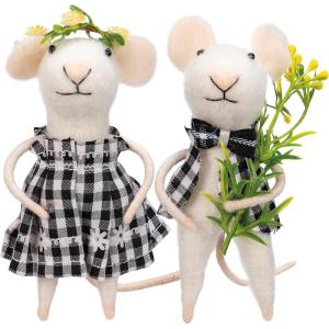 image:imagePrimitives by Kathy Collectible Critter Set Sam and Sue Mouse Couple Wearing Black amp White Plaid Outfits with Floral Accents Coordinates with Spring Home Dcor or Floral Themed Displays