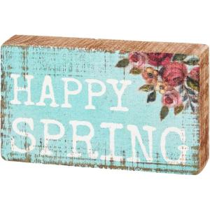image:imagePrimitives by Kathy Happy Spring Sign for Home Dcor Natural Wood Block Sign Rustic Style with Distressed Details Hand Painted Art 5 by 3 Inches Designed for Wall or Tabletop Display