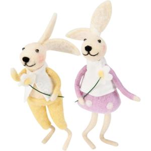 image:imagePrimitives by Kathy Rabbit Couple Collectible Critter Set 6inch Bunny Duo in Pastel Outfits Holding Daisies  Tiered Tray Shelf or tablescape Display with Our Other Spring amp Easter Decor
