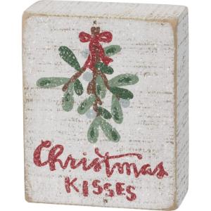 image:imagePrimitives By Kathy Wooden Slat Box Sign  Christmas KissesWhiteRedGreen