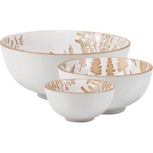 image:imagePrimitives by Kathy  durable stoneware bowl set featuring winter theme bowls nest inside each other for easy storing