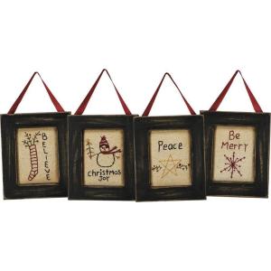 image:imagePrimitives by Kathy 16500 Christmas Stitchery Wall Art Set of 4 Be Merry 375 x 45