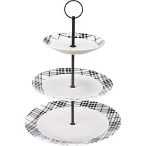 image:imagePrimitives by Kathy Decorative 3 Tiered Tray with White amp Black Plaid Stoneware Plates