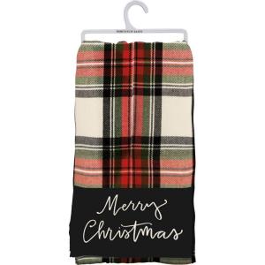 image:imagePrimitives by Kathy Decorative Kitchen Towel  Embroidered Merry Christmas with All Over Holiday Plaid Design