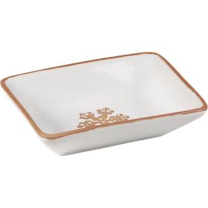 image:imagePrimitives by Kathy Decorative Mini Tray  Brown Debossed Snowflakes on a Snowy Cream Colored Durable Stoneware mini Tray