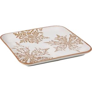 image:imagePrimitives by Kathy Decorative Tray  Brown Debossed Snowflakes on a Snowy Cream Colored Durable Stoneware Tray