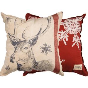 image:imagePrimitives by Kathy DoubleSided Canvas Throw Pillow 22 x 19 Merry ChristmasSnowflake Deer