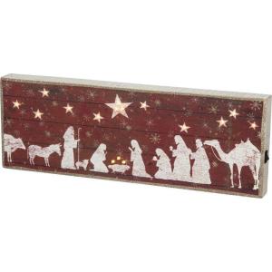 image:imagePrimitives by Kathy Rustic Christmas LED Lighted Box Sign Nativity Scene