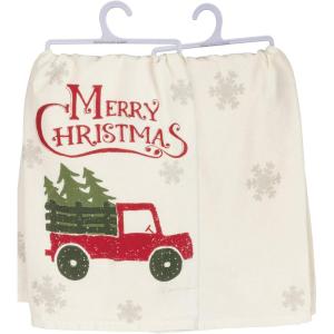 image:imagePrimitives by Kathy Rustic Holiday Dish Towel 28 x 28Inches Christmas Truck