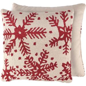 image:imagePrimitives by Kathy Snowflakes Throw Pillow 18 x 18 Cream red