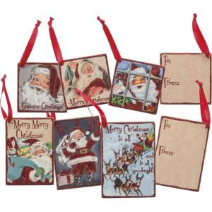 image:imagePrimitives by Kathy Vintage Christmas Wood Gifts Tags Set of 6 Retro Santa 6 Piece