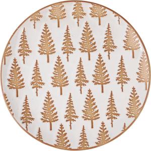image:imagePrimitives by Kathy Winter Tree Salad Plate  this durable stoneware salad plate features a snowy cream color with brown debossed winter trees bare ceramic accents on the rim
