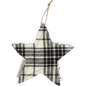 image:imagePrimitives by KathyOrnament Set  Black Plaid Stars Set of 10